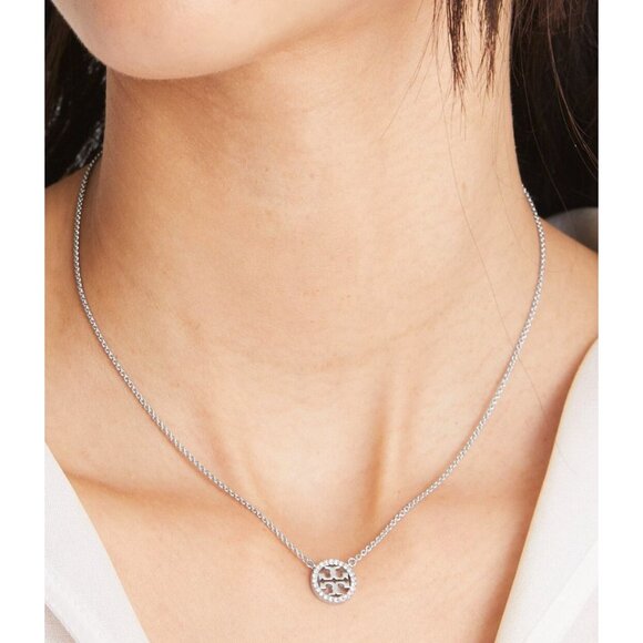 Tory Burch Silver Miller Logo Pave Chainlink Necklace & Dangle Earring Set - Picture 3 of 9